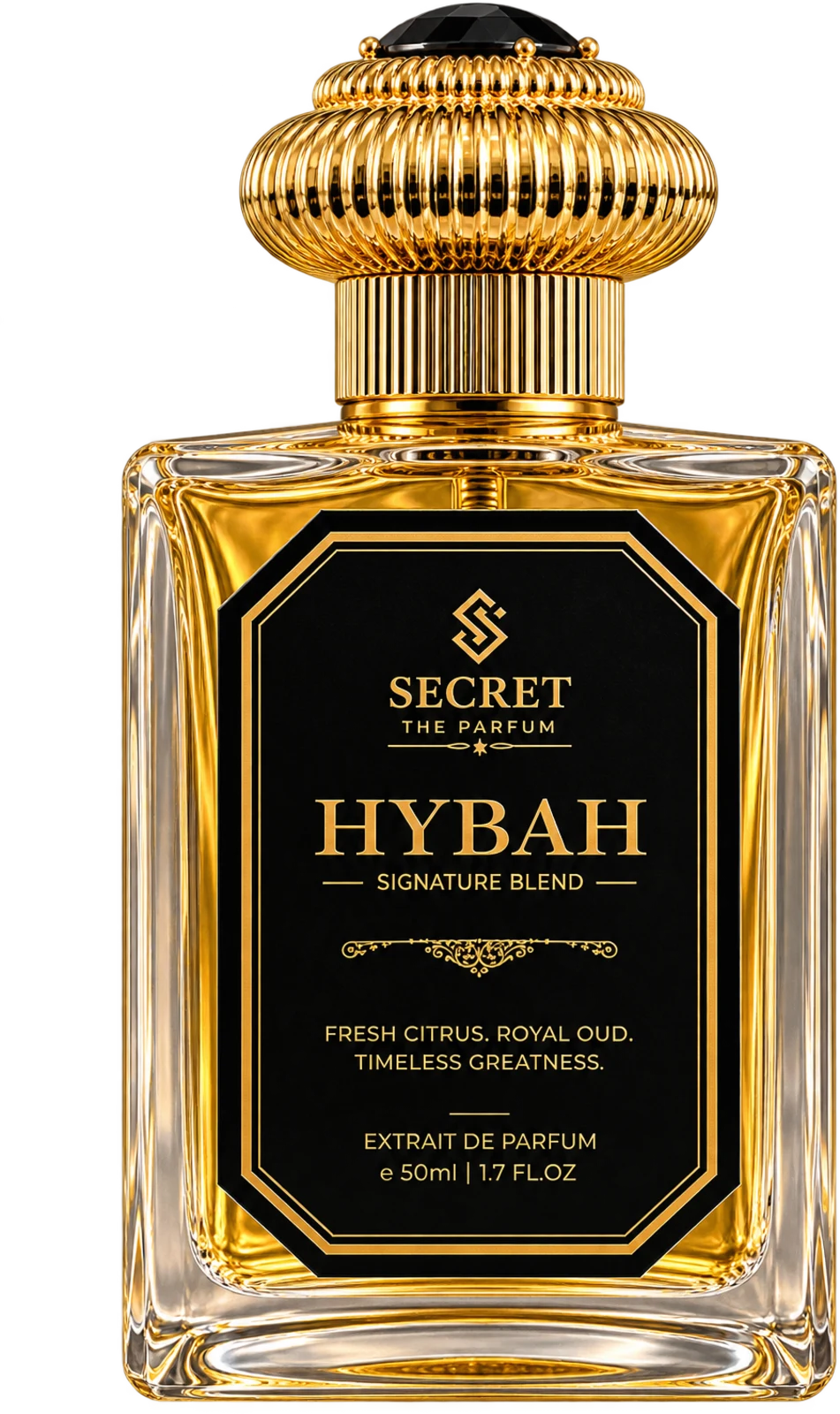 HYBAH extrait de parfum bottle suspended on a cord